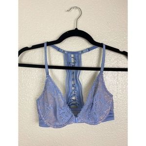 Victoria's Secret Very Sexy Unlined Plunge Blue Lace Racerback Bra 32D